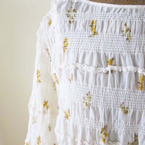 Rebecca Taylor Ines Smocked Top XS Voile Cotton Floral Boho Cottage - Picture 3 of 6